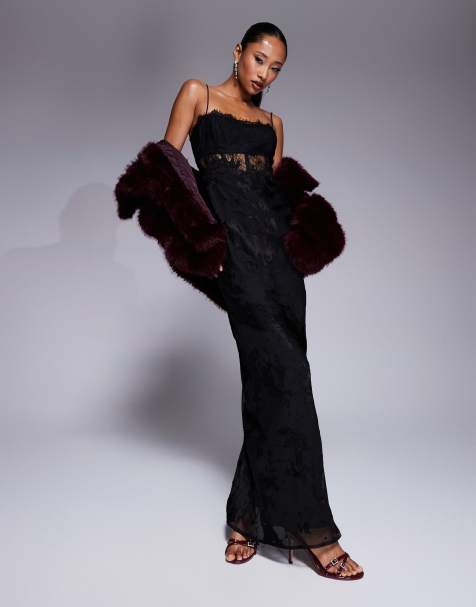 ASOS DESIGN – Czarna gorsetowa sukienka maxi z koronką i wzorem devore - view 1