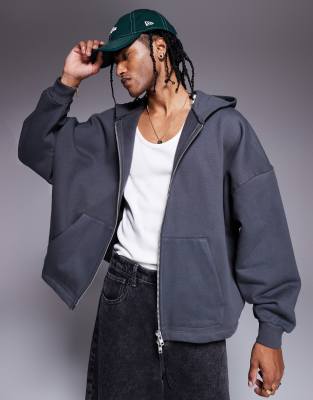 ASOS DESIGN – Czarna gruba bluza extreme oversize z zapięciem na zamek i efektem sprania