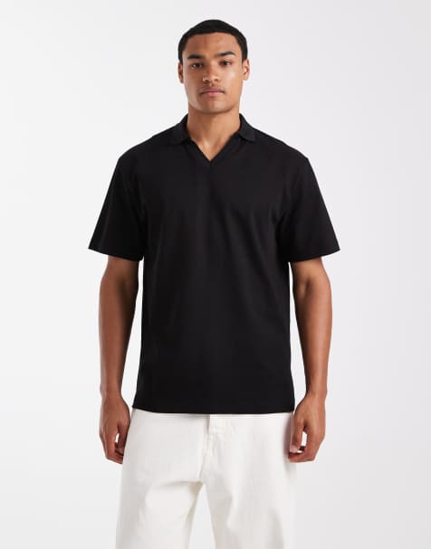 ASOS DESIGN – Czarna gruba koszulka polo o luźnym kroju - view 1