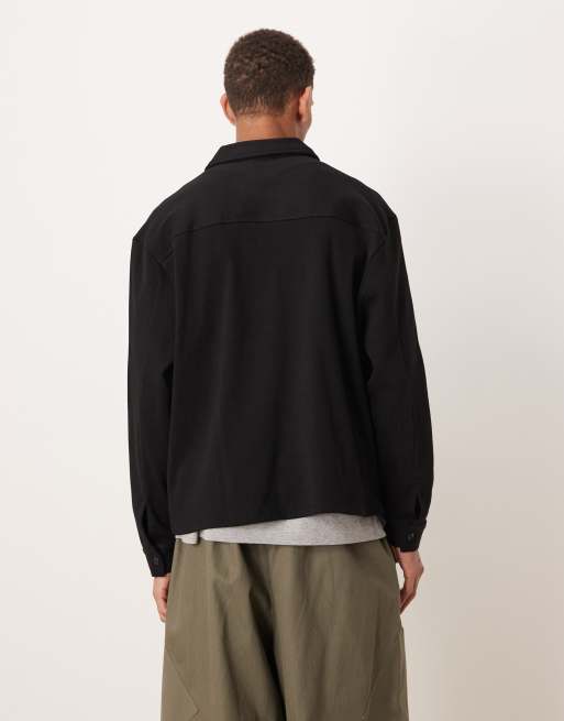 ASOS DESIGN – Czarna gruba kurtka oversize z prążkowanego dżerseju, 3 z 5