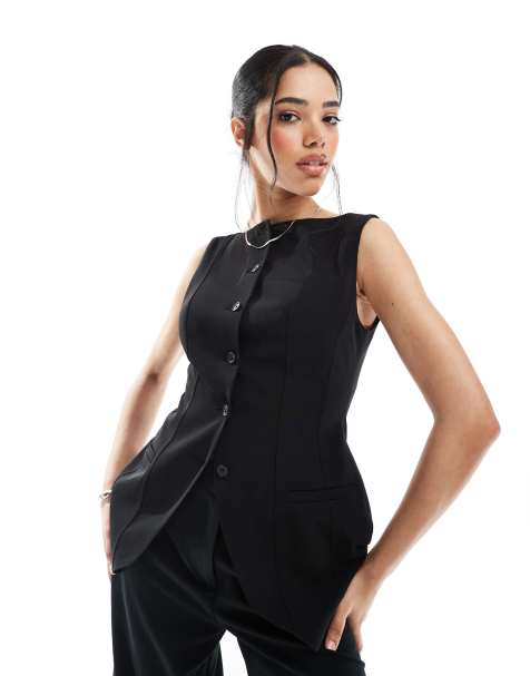 ASOS DESIGN corset boat neck waistcoat in black