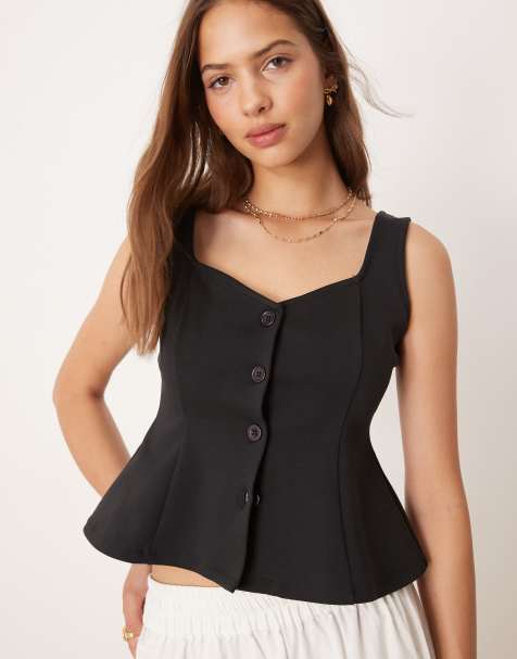 ASOS DESIGN square neck interlock waistcoat in black