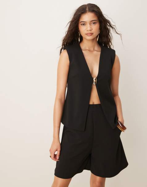 ASOS DESIGN – Czarna kamizelka z materiału typu nurek z zapięciem w złotym kolorze, część zestawu - view 1