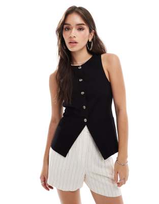 ASOS DESIGN – Czarna kamizelka z zabudowanym dekoltem