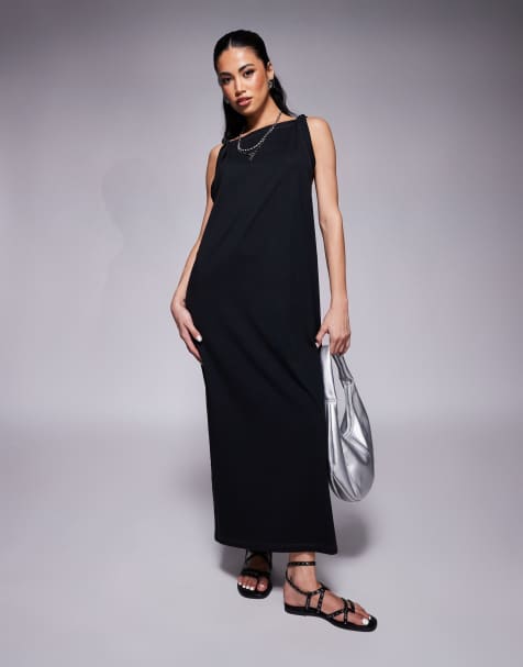 ASOS DESIGN – Czarna, kolumnowa sukienka midi bez rękawów, ze skręceniami na ramionach - view 1