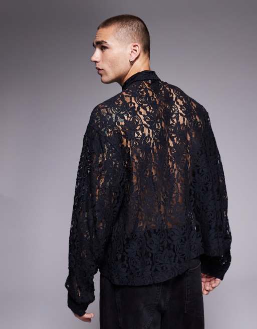 ASOS DESIGN – Czarna koronkowa koszula oversize o pudełkowym kroju, 3 z 5