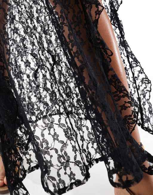 ASOS DESIGN – Czarna koronkowa spódnica maxi z falbanką, 4 z 5