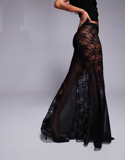 ASOS DESIGN – Czarna koronkowa spódnica maxi z godetami, 2 z 5