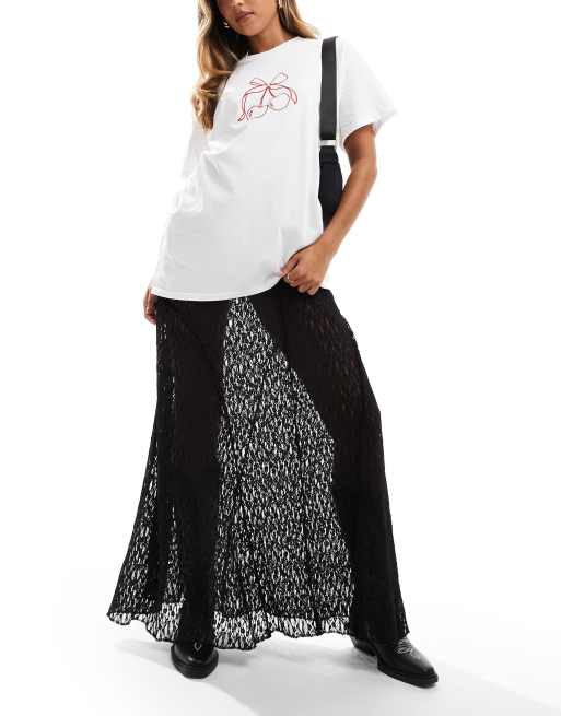 ASOS DESIGN – Czarna koronkowa spódnica maxi z ozdobnymi przeszyciami