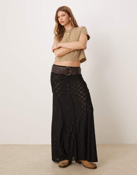 ASOS DESIGN lace seamed maxi skirt in black