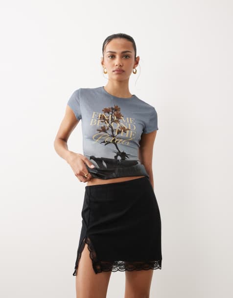 ASOS DESIGN – Czarna koronkowa spódnica mini z rozcięciem z boku - view 1