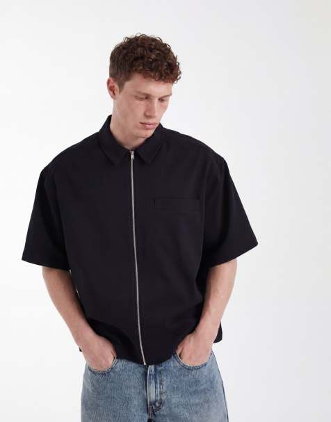 ASOS DESIGN – Czarna koszula o pudełkowym kroju oversize z zapięciem na zamek - view 1