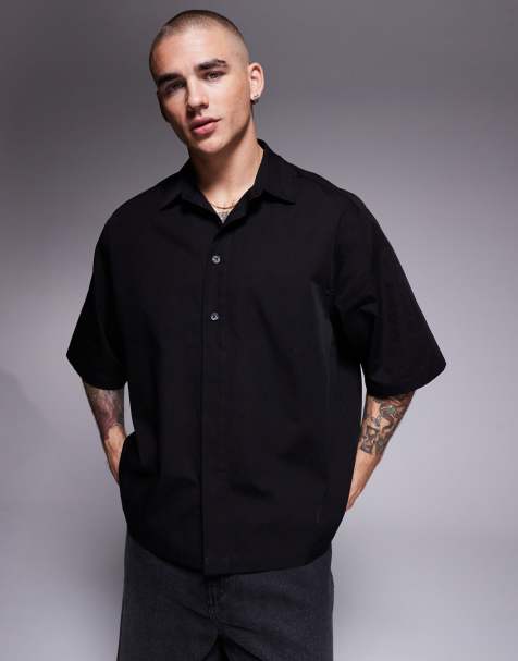 ASOS DESIGN boxy oversized shirt in black