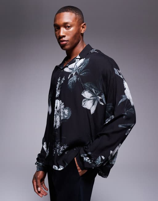 ASOS DESIGN – Czarna koszula oversize o pudełkowym kroju w kwiatowy wzór 