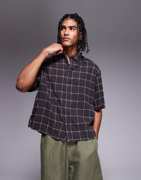 ASOS DESIGN boxy oversized shirt in black check