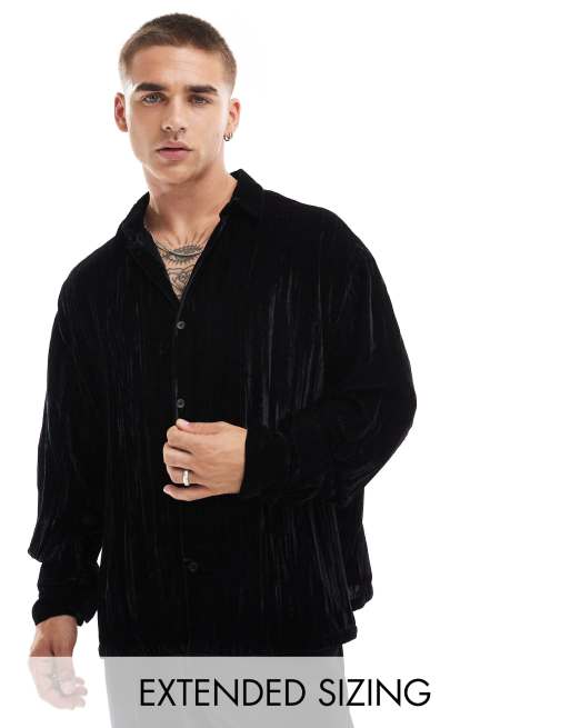 ASOS DESIGN – Czarna koszula oversize o pudełkowym kroju z marszczonego aksamitu