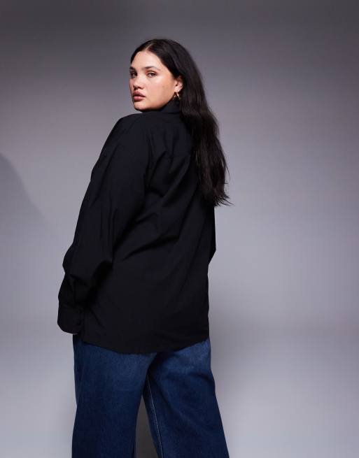 ASOS DESIGN – Czarna koszula oversize z kopertowym wiązaniem na kokardę w talii, 3 z 4