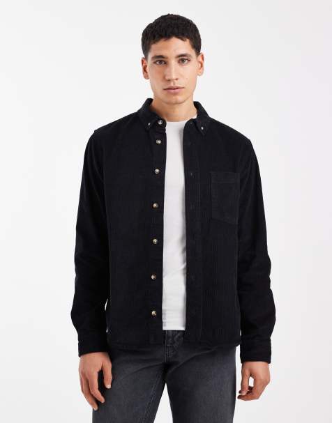ASOS DESIGN regular fit cord shirt in black