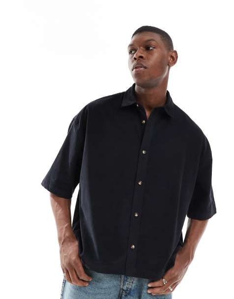 ASOS DESIGN volume oversized washed baby cord shirt in black