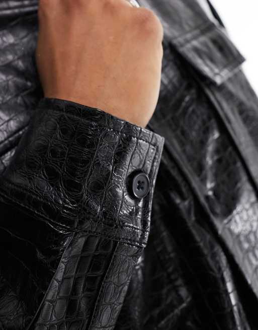 ASOS DESIGN – Czarna koszula wierzchnia z imitacji skóry krokodyla, 2 z 4