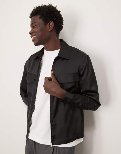 ASOS DESIGN overshirt with patch pockets in black