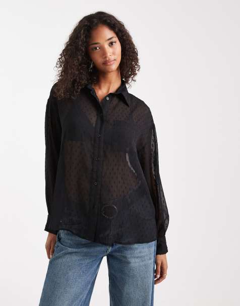 ASOS DESIGN – Czarna koszula z prześwitującej tkaniny dobby - view 1
