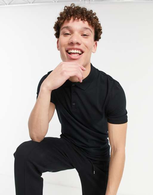 ASOS DESIGN – Czarna koszulka polo o kroju podkreślającym sylwetkę - BLACK