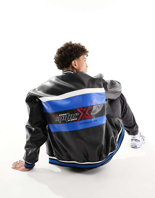 ASOS DESIGN – Czarna kurtka bomberka oversize w motocrossowym stylu z imitacji skóry, 2 z 4