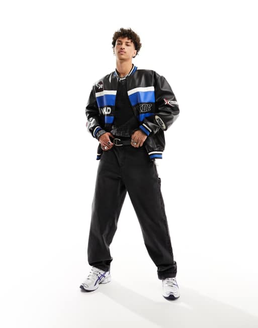 ASOS DESIGN – Czarna kurtka bomberka oversize w motocrossowym stylu z imitacji skóry, 4 z 4