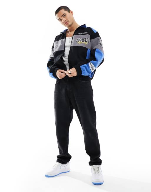 ASOS DESIGN – Czarna kurtka bomberka oversize w motocyklowym stylu z efektem sprania
