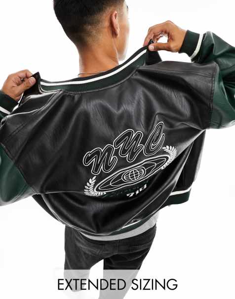 ASOS DESIGN – Czarna kurtka bomberka varsity oversize z imitacji skóry - view 1