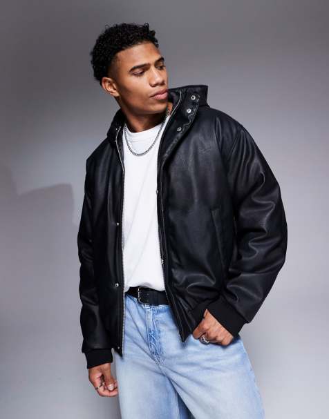 ASOS DESIGN – Czarna kurtka bomberka z kapturem z imitacji skóry - view 1