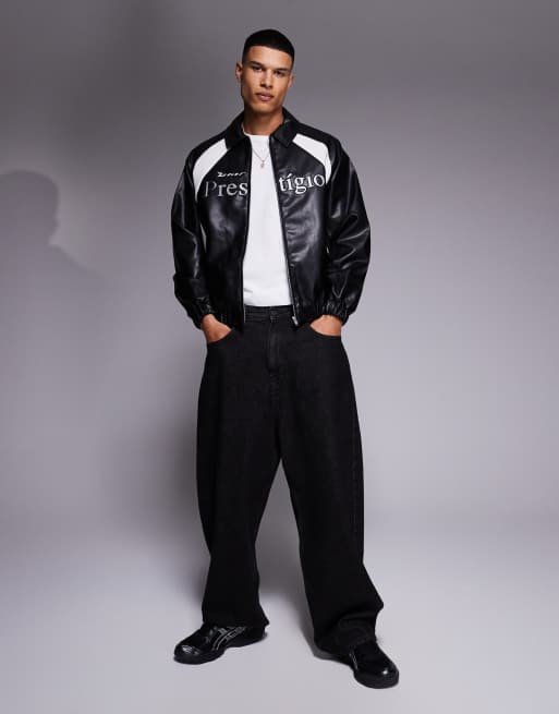 ASOS DESIGN – Czarna kurtka motocyklowa oversize z imitacji skóry