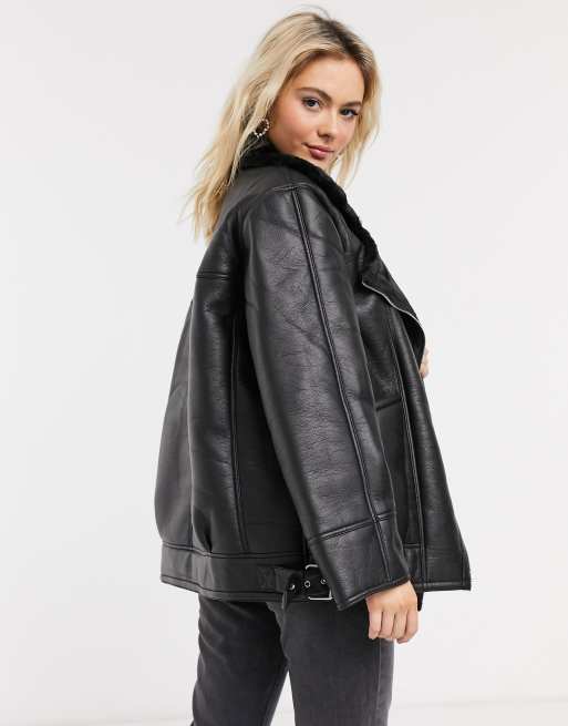 ASOS DESIGN – Czarna kurtka pilotka ze sztucznego kożuszka, 2 z 4