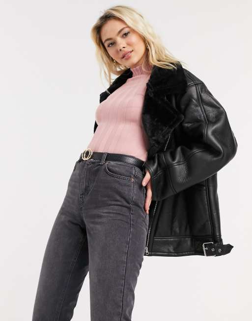 ASOS DESIGN – Czarna kurtka pilotka ze sztucznego kożuszka, 4 z 4