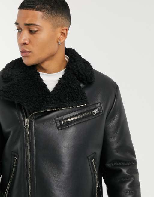 ASOS DESIGN – Czarna kurtka pilotka ze sztucznym barankiem, 3 z 4