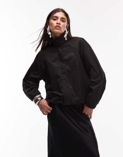 ASOS DESIGN funnel neck tech jacket with pleat sleeve detail in black
