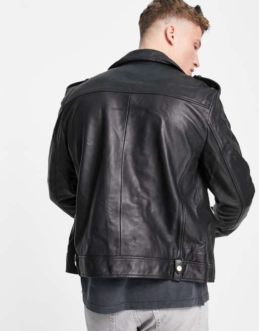 ASOS DESIGN – Czarna kurtka typu biker z naturalnej skóry, 2 z 4