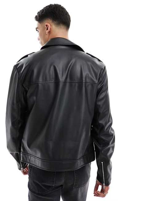 ASOS DESIGN – Czarna kurtka typu biker ze sztucznej skóry, 3 z 4