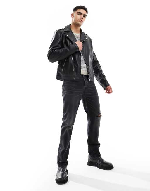 ASOS DESIGN – Czarna kurtka typu biker ze sztucznej skóry, 4 z 4