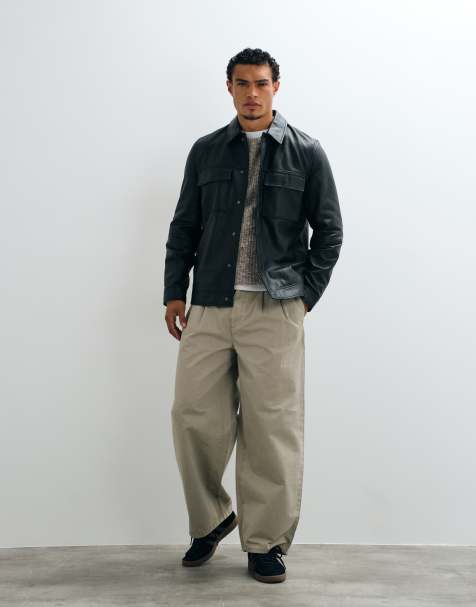 ASOS DESIGN – Czarna kurtka typu Harrington z naturalnej skóry - view 1