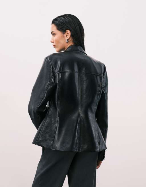 ASOS DESIGN – Czarna kurtka z błyszczącej imitacji skóry w stylu lat 90., 4 z 4