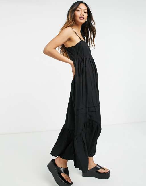ASOS DESIGN – Czarna letnia sukienka midi, na ramiączkach, z zatrzaskami