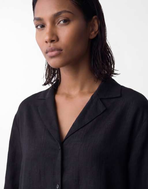 ASOS DESIGN – Czarna lniana koszula z kołnierzykiem kubańskim, 2 z 4