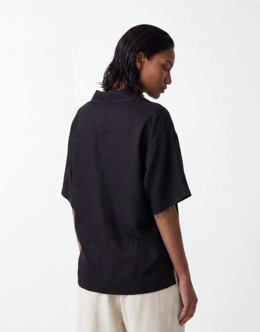 ASOS DESIGN – Czarna lniana koszula z kołnierzykiem kubańskim, 4 z 4