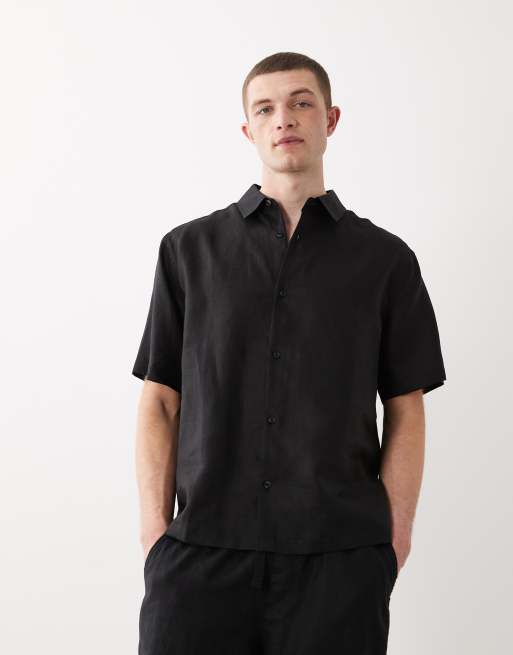ASOS DESIGN – Czarny lniany zestaw: koszula i spodnie, 2 z 3