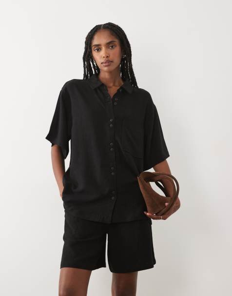 ASOS DESIGN – Czarna luźna koszula z imitacji lnu - view 1