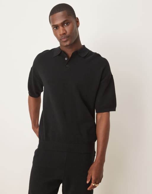 ASOS DESIGN – Czarna luźna koszulka polo z lekkiej bawełnianej piki