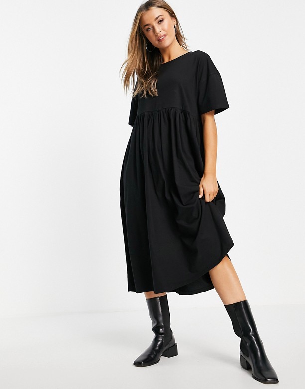  Moda ASOS DESIGN – Czarna luźna sukienka midi oversize Black