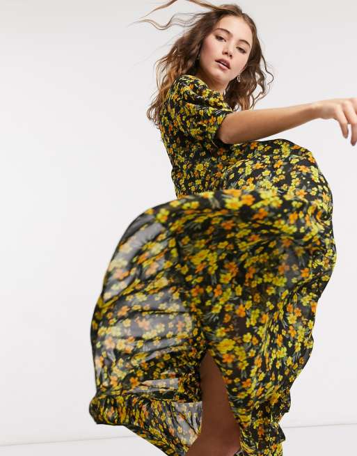 ASOS DESIGN – Czarna luźna sukienka midi w kwiatki, 4 z 4